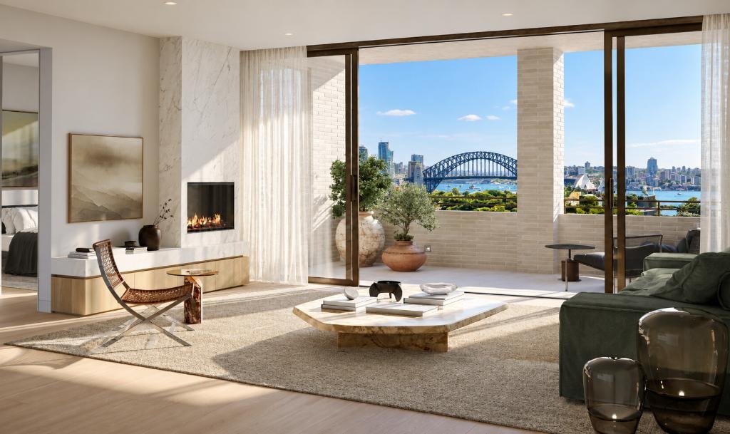Henri House Darlinghurst — ensuite with freestanding bath and city views
